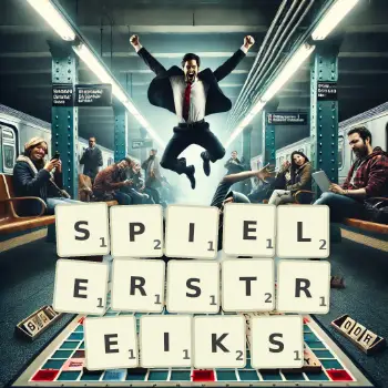 Kreative Illustration für ein Scrabble-Spiel, bei dem das Wort SPIELERSTREIKS mit Steinen auf dem Brett gelegt wurde.