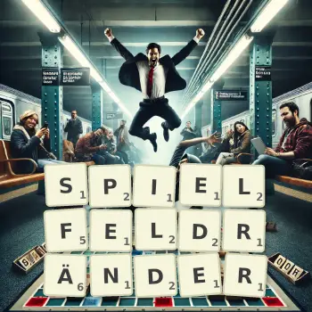 Kreative Illustration für ein Scrabble-Spiel, bei dem das Wort SPIELFELDRÄNDER mit Steinen auf dem Brett gelegt wurde.