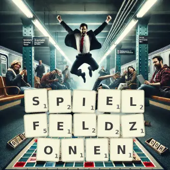 Kreative Illustration für ein Scrabble-Spiel, bei dem das Wort SPIELFELDZONEN mit Steinen auf dem Brett gelegt wurde.
