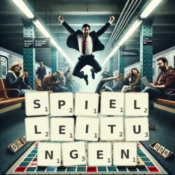 Kreative Illustration für ein Scrabble-Spiel, bei dem das Wort SPIELLEITUNGEN mit Steinen auf dem Brett gelegt wurde.