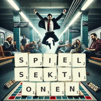 Kreative Illustration für ein Scrabble-Spiel, bei dem das Wort SPIELSEKTIONEN mit Steinen auf dem Brett gelegt wurde.