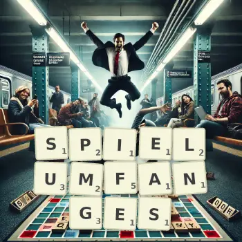 Kreative Illustration für ein Scrabble-Spiel, bei dem das Wort SPIELUMFANGES mit Steinen auf dem Brett gelegt wurde.