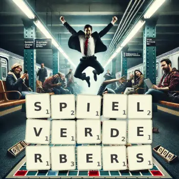 Kreative Illustration für ein Scrabble-Spiel, bei dem das Wort SPIELVERDERBERS mit Steinen auf dem Brett gelegt wurde.