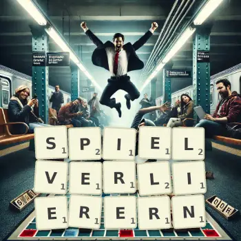 Kreative Illustration für ein Scrabble-Spiel, bei dem das Wort SPIELVERLIERERN mit Steinen auf dem Brett gelegt wurde.