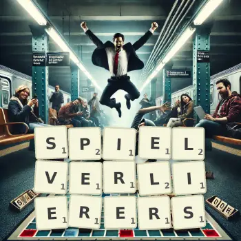 Kreative Illustration für ein Scrabble-Spiel, bei dem das Wort SPIELVERLIERERS mit Steinen auf dem Brett gelegt wurde.