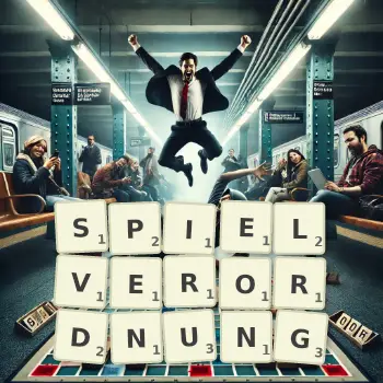 Kreative Illustration für ein Scrabble-Spiel, bei dem das Wort SPIELVERORDNUNG mit Steinen auf dem Brett gelegt wurde.