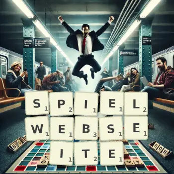 Kreative Illustration für ein Scrabble-Spiel, bei dem das Wort SPIELWEBSEITE mit Steinen auf dem Brett gelegt wurde.