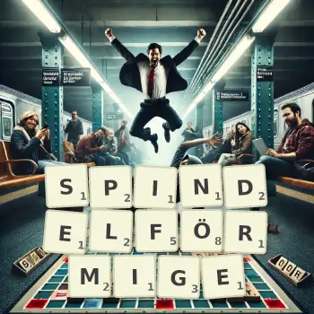 Kreative Illustration für ein Scrabble-Spiel, bei dem das Wort SPINDELFÖRMIGE mit Steinen auf dem Brett gelegt wurde.
