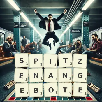 Kreative Illustration für ein Scrabble-Spiel, bei dem das Wort SPITZENANGEBOTE mit Steinen auf dem Brett gelegt wurde.