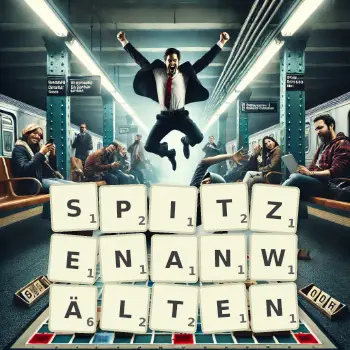 Kreative Illustration für ein Scrabble-Spiel, bei dem das Wort SPITZENANWÄLTEN mit Steinen auf dem Brett gelegt wurde.