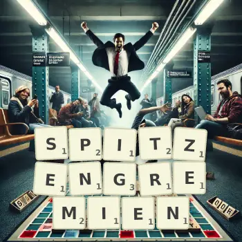 Kreative Illustration für ein Scrabble-Spiel, bei dem das Wort SPITZENGREMIEN mit Steinen auf dem Brett gelegt wurde.