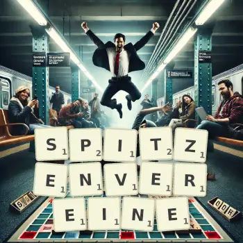 Kreative Illustration für ein Scrabble-Spiel, bei dem das Wort SPITZENVEREINE mit Steinen auf dem Brett gelegt wurde.