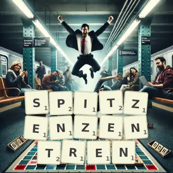 Kreative Illustration für ein Scrabble-Spiel, bei dem das Wort SPITZENZENTREN mit Steinen auf dem Brett gelegt wurde.