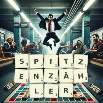 Kreative Illustration für ein Scrabble-Spiel, bei dem das Wort SPITZENZÄHLER mit Steinen auf dem Brett gelegt wurde.