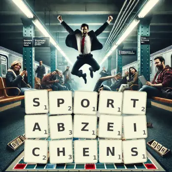 Kreative Illustration für ein Scrabble-Spiel, bei dem das Wort SPORTABZEICHENS mit Steinen auf dem Brett gelegt wurde.