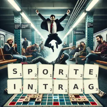 Kreative Illustration für ein Scrabble-Spiel, bei dem das Wort SPORTEINTRAG mit Steinen auf dem Brett gelegt wurde.