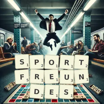 Kreative Illustration für ein Scrabble-Spiel, bei dem das Wort SPORTFREUNDES mit Steinen auf dem Brett gelegt wurde.