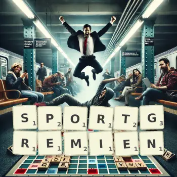 Kreative Illustration für ein Scrabble-Spiel, bei dem das Wort SPORTGREMIEN mit Steinen auf dem Brett gelegt wurde.