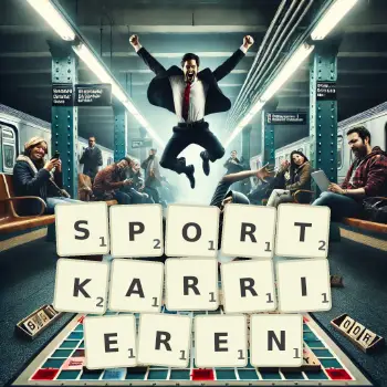 Kreative Illustration für ein Scrabble-Spiel, bei dem das Wort SPORTKARRIEREN mit Steinen auf dem Brett gelegt wurde.