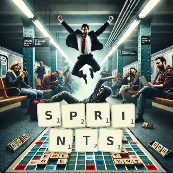Kreative Illustration für ein Scrabble-Spiel, bei dem das Wort SPRINTS mit Steinen auf dem Brett gelegt wurde.