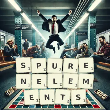 Kreative Illustration für ein Scrabble-Spiel, bei dem das Wort SPURENELEMENTS mit Steinen auf dem Brett gelegt wurde.