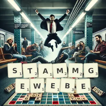 Kreative Illustration für ein Scrabble-Spiel, bei dem das Wort STAMMGEWEBE mit Steinen auf dem Brett gelegt wurde.