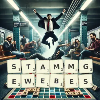 Kreative Illustration für ein Scrabble-Spiel, bei dem das Wort STAMMGEWEBES mit Steinen auf dem Brett gelegt wurde.