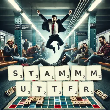 Kreative Illustration für ein Scrabble-Spiel, bei dem das Wort STAMMMUTTER mit Steinen auf dem Brett gelegt wurde.