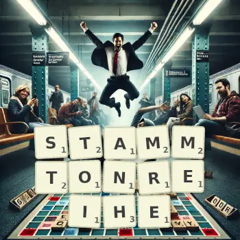 Kreative Illustration für ein Scrabble-Spiel, bei dem das Wort STAMMTONREIHE mit Steinen auf dem Brett gelegt wurde.