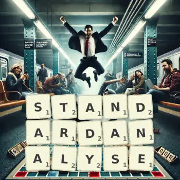 Kreative Illustration für ein Scrabble-Spiel, bei dem das Wort STANDARDANALYSE mit Steinen auf dem Brett gelegt wurde.