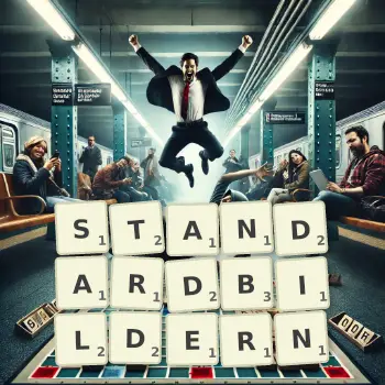 Kreative Illustration für ein Scrabble-Spiel, bei dem das Wort STANDARDBILDERN mit Steinen auf dem Brett gelegt wurde.