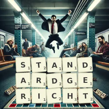 Kreative Illustration für ein Scrabble-Spiel, bei dem das Wort STANDARDGERICHT mit Steinen auf dem Brett gelegt wurde.