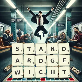 Kreative Illustration für ein Scrabble-Spiel, bei dem das Wort STANDARDGEWICHT mit Steinen auf dem Brett gelegt wurde.