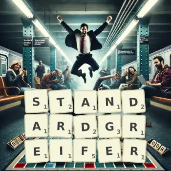 Kreative Illustration für ein Scrabble-Spiel, bei dem das Wort STANDARDGREIFER mit Steinen auf dem Brett gelegt wurde.