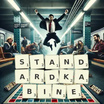 Kreative Illustration für ein Scrabble-Spiel, bei dem das Wort STANDARDKABINE mit Steinen auf dem Brett gelegt wurde.