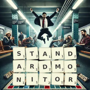 Kreative Illustration für ein Scrabble-Spiel, bei dem das Wort STANDARDMONITOR mit Steinen auf dem Brett gelegt wurde.