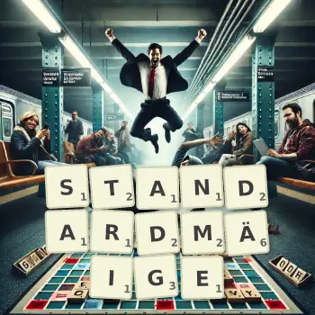 Kreative Illustration für ein Scrabble-Spiel, bei dem das Wort STANDARDMÄIGE mit Steinen auf dem Brett gelegt wurde.