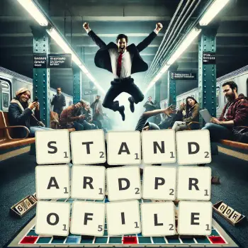 Kreative Illustration für ein Scrabble-Spiel, bei dem das Wort STANDARDPROFILE mit Steinen auf dem Brett gelegt wurde.