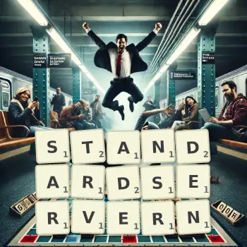 Kreative Illustration für ein Scrabble-Spiel, bei dem das Wort STANDARDSERVERN mit Steinen auf dem Brett gelegt wurde.