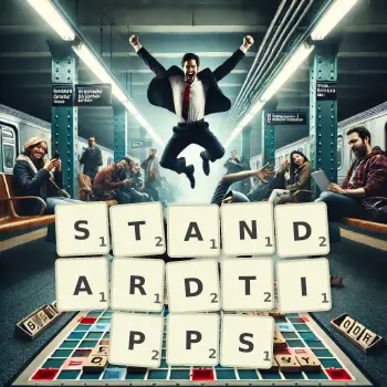 Kreative Illustration für ein Scrabble-Spiel, bei dem das Wort STANDARDTIPPS mit Steinen auf dem Brett gelegt wurde.