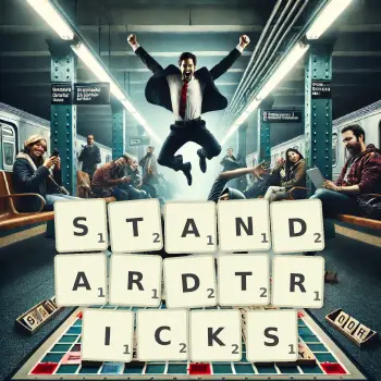 Kreative Illustration für ein Scrabble-Spiel, bei dem das Wort STANDARDTRICKS mit Steinen auf dem Brett gelegt wurde.