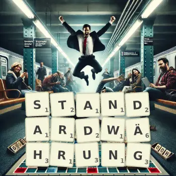 Kreative Illustration für ein Scrabble-Spiel, bei dem das Wort STANDARDWÄHRUNG mit Steinen auf dem Brett gelegt wurde.
