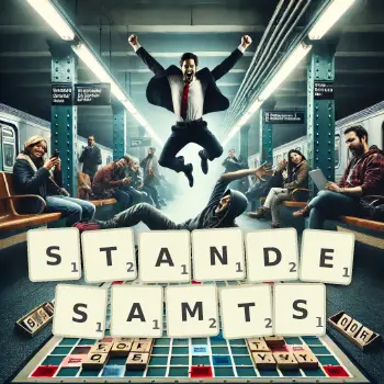 Kreative Illustration für ein Scrabble-Spiel, bei dem das Wort STANDESAMTS mit Steinen auf dem Brett gelegt wurde.