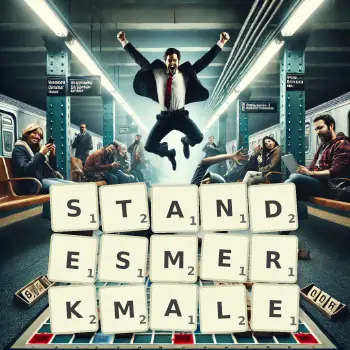 Kreative Illustration für ein Scrabble-Spiel, bei dem das Wort STANDESMERKMALE mit Steinen auf dem Brett gelegt wurde.