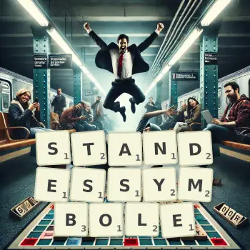 Kreative Illustration für ein Scrabble-Spiel, bei dem das Wort STANDESSYMBOLE mit Steinen auf dem Brett gelegt wurde.