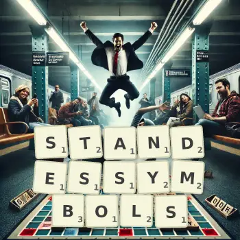 Kreative Illustration für ein Scrabble-Spiel, bei dem das Wort STANDESSYMBOLS mit Steinen auf dem Brett gelegt wurde.