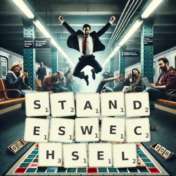 Kreative Illustration für ein Scrabble-Spiel, bei dem das Wort STANDESWECHSEL mit Steinen auf dem Brett gelegt wurde.