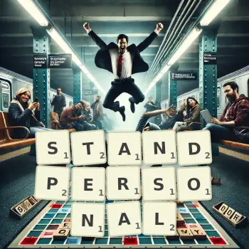 Kreative Illustration für ein Scrabble-Spiel, bei dem das Wort STANDPERSONAL mit Steinen auf dem Brett gelegt wurde.