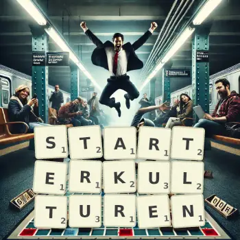 Kreative Illustration für ein Scrabble-Spiel, bei dem das Wort STARTERKULTUREN mit Steinen auf dem Brett gelegt wurde.