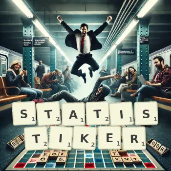 Kreative Illustration für ein Scrabble-Spiel, bei dem das Wort STATISTIKER mit Steinen auf dem Brett gelegt wurde.